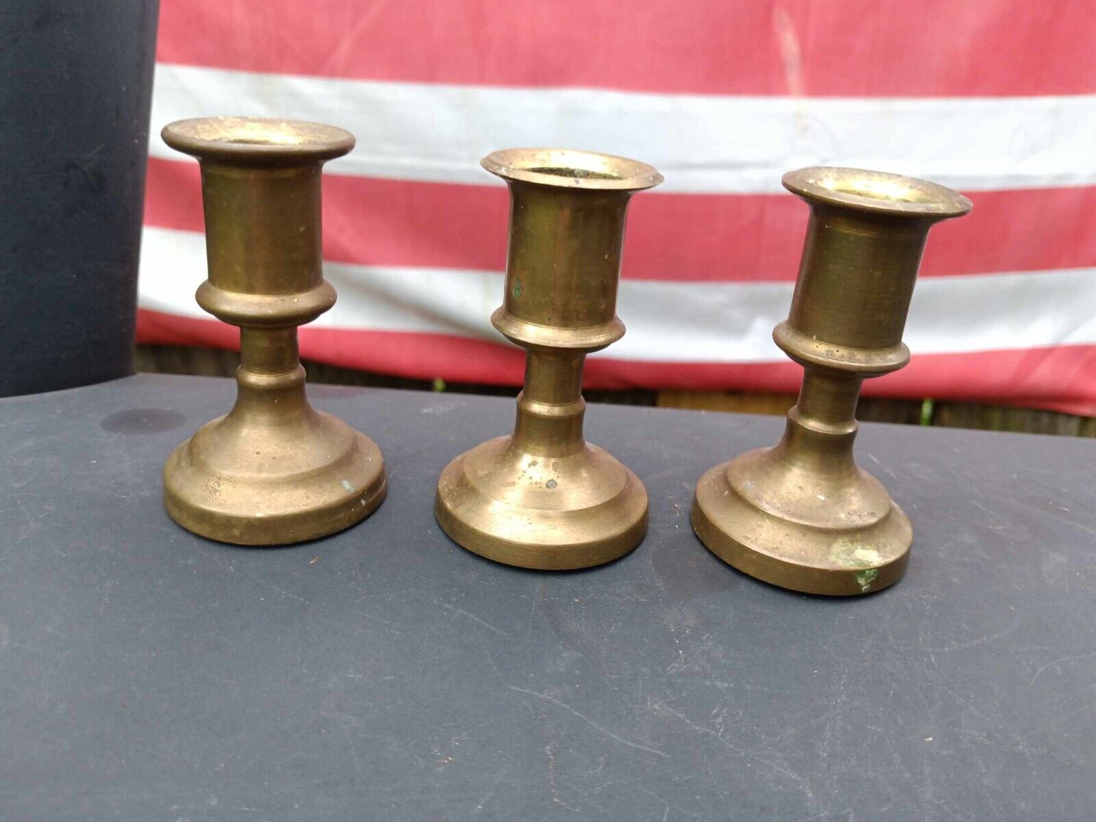 Lot of 3 Vintage Solid Italian Brass Candlestick Holders 2 3/4\