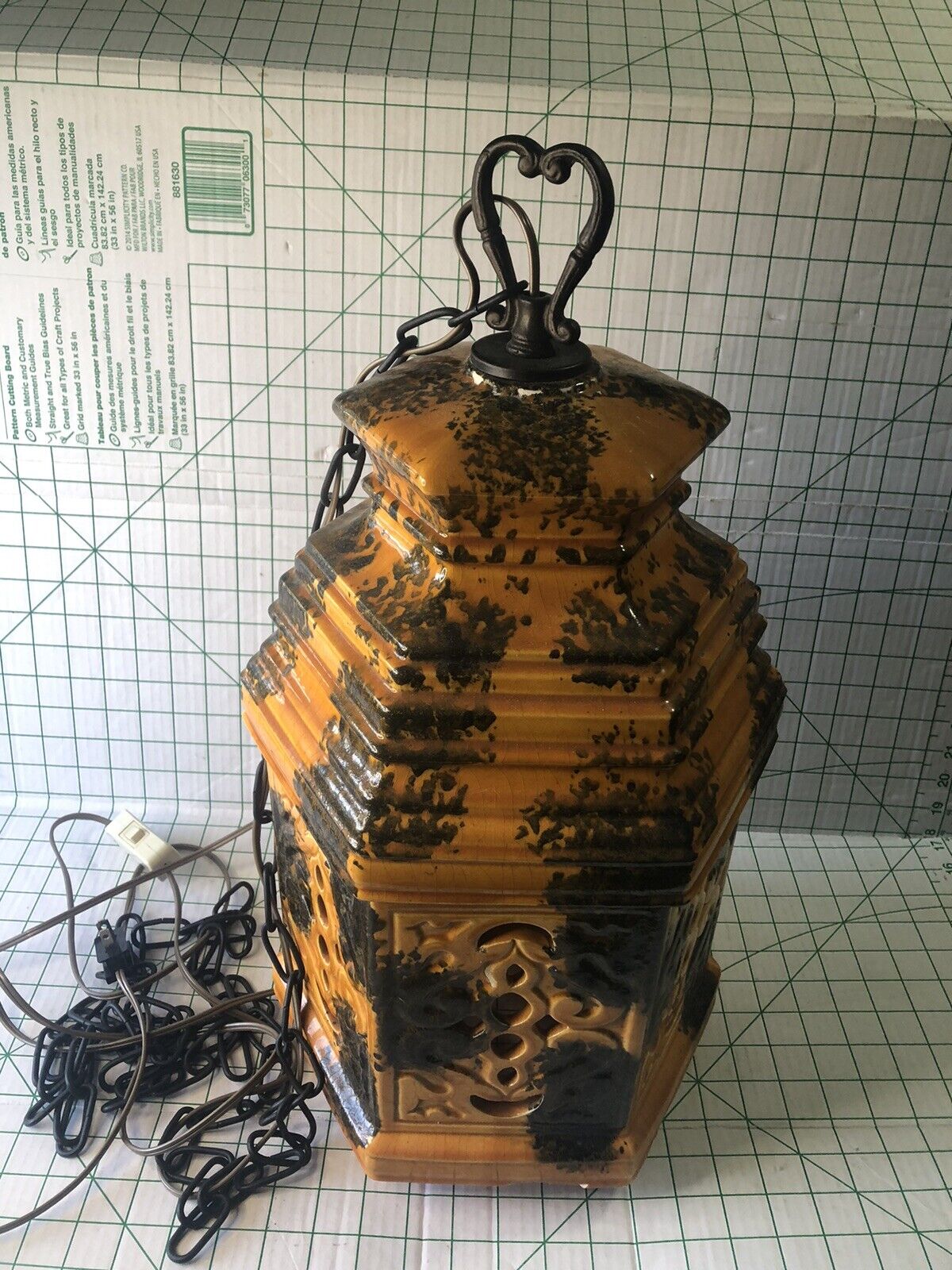 Vintage Massive Mid Century Asian Style Ceramic Hanging Lamp Light Changing Bulb