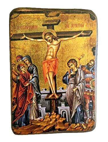 Wooden Greek Christian Orthodox Wood Icon of the Crucifixion / A0
