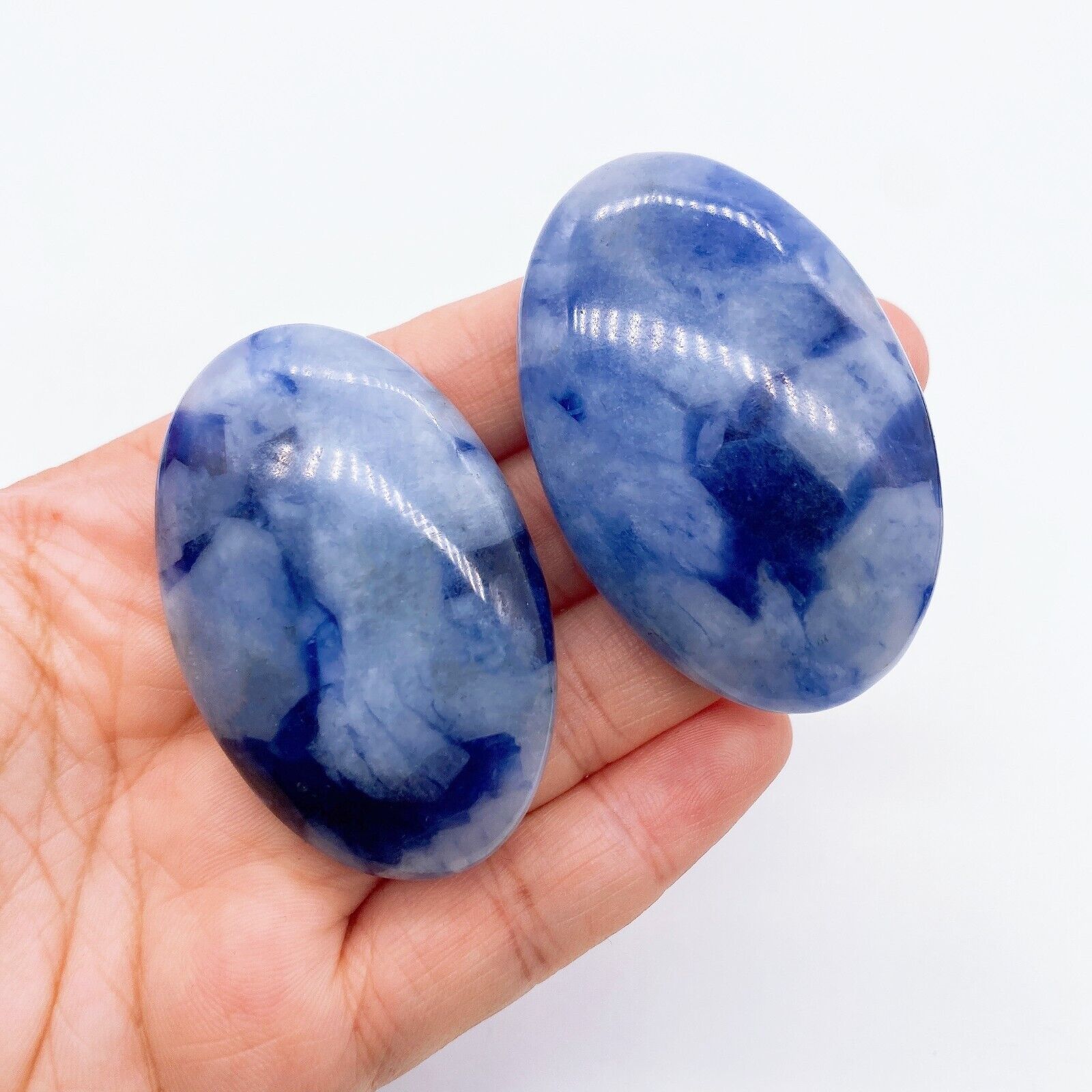 53mm 1PC Natural Sodalite Palm Crystal Stone Mineral message tool Home Decor