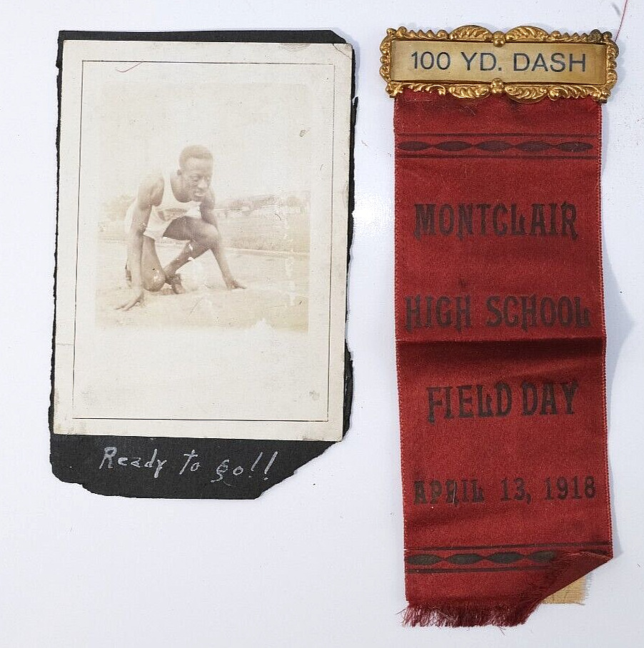 Scarce 1918 African American Race CDV Photo & 100 YD Dash Ribbon Antique