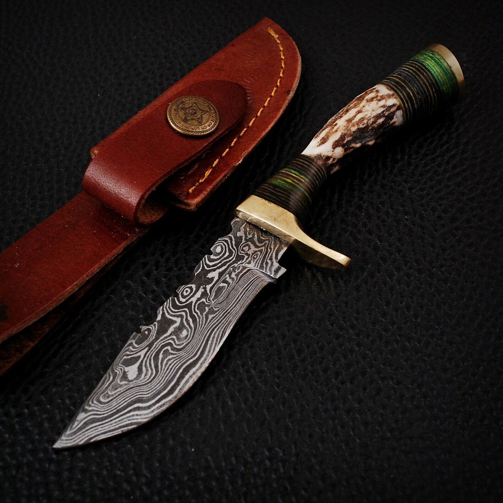 MRS CUSTOM Hand Forged Damascus Steel Hunting Skinner  Knife STAG/ANTLER  93