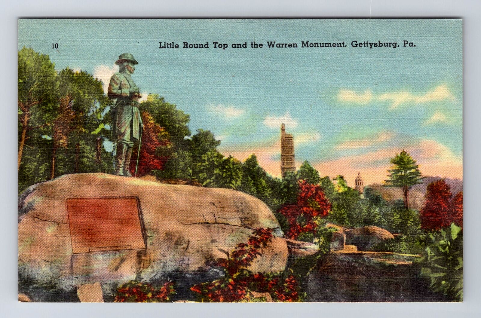 Gettysburg PA-Pennsylvania, Little Round Top, Warren Monument, Vintage Postcard