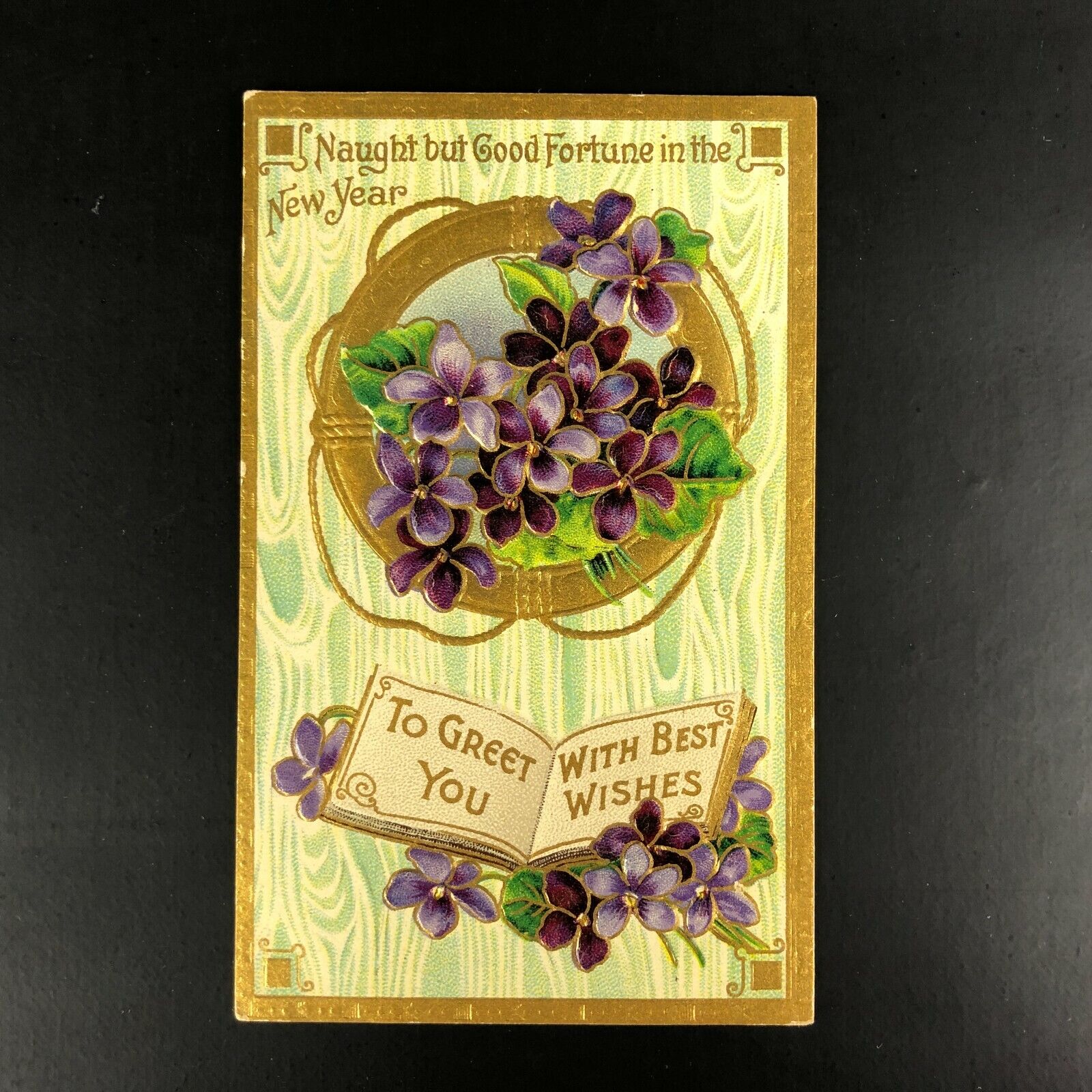 Postcard Antique Greeting B B London Pansy Forget Me Not Embossed NEW YEARS VTG