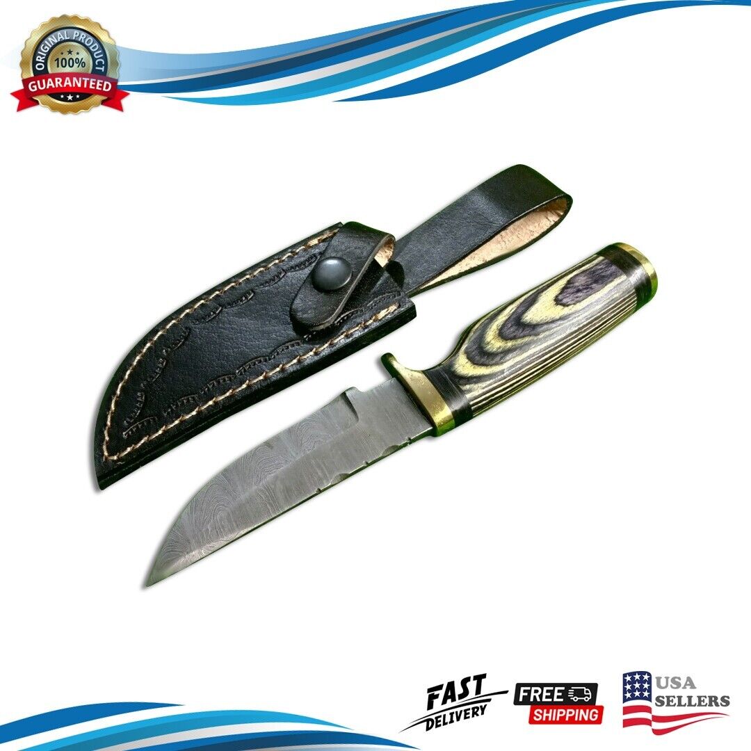 Skinner knife twist pattern Hunting Knife Modern Fixed Blade & Leather Sheath