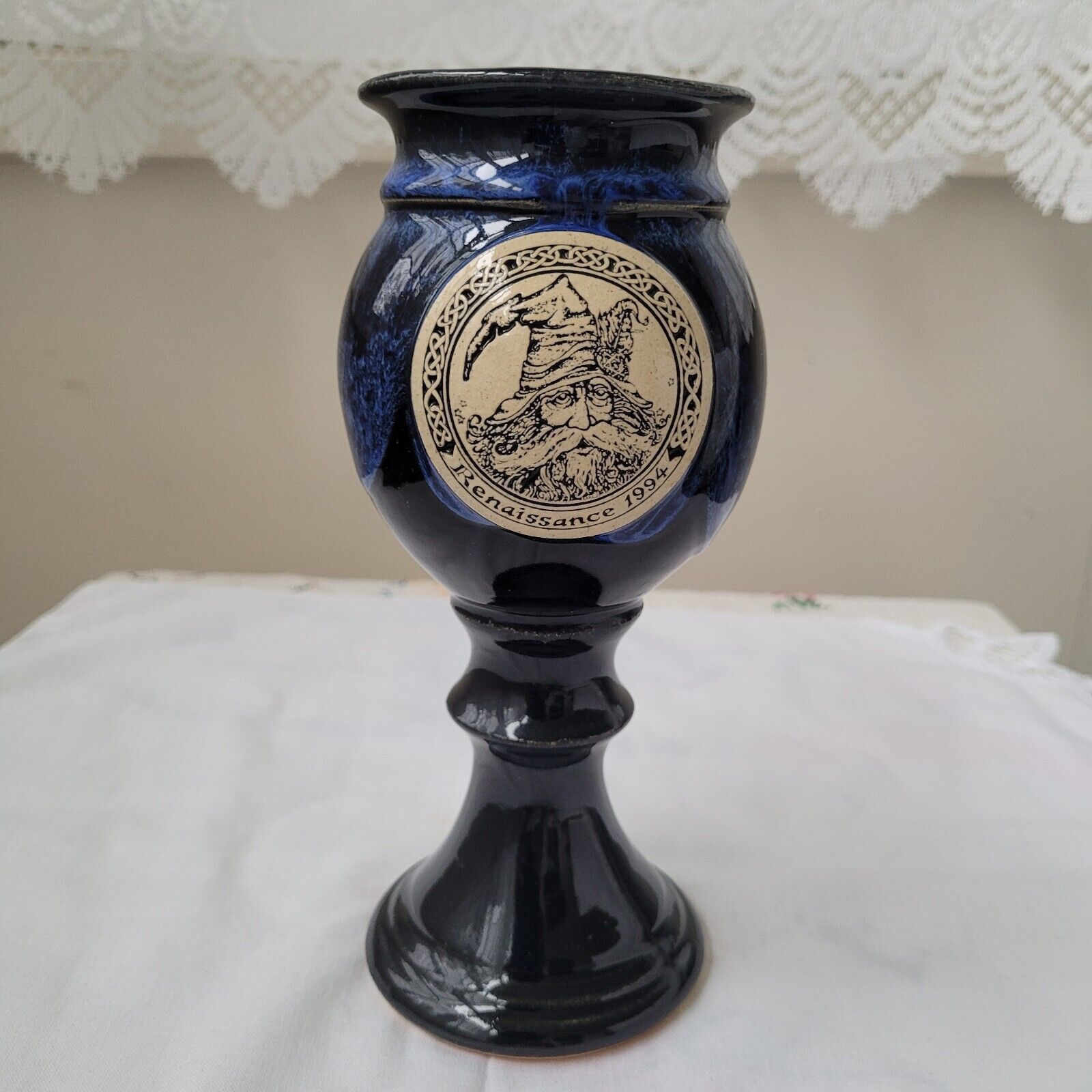 Vintage 1994 Minnesota Renaissance Festival Blue Pottery Goblet/Chalice