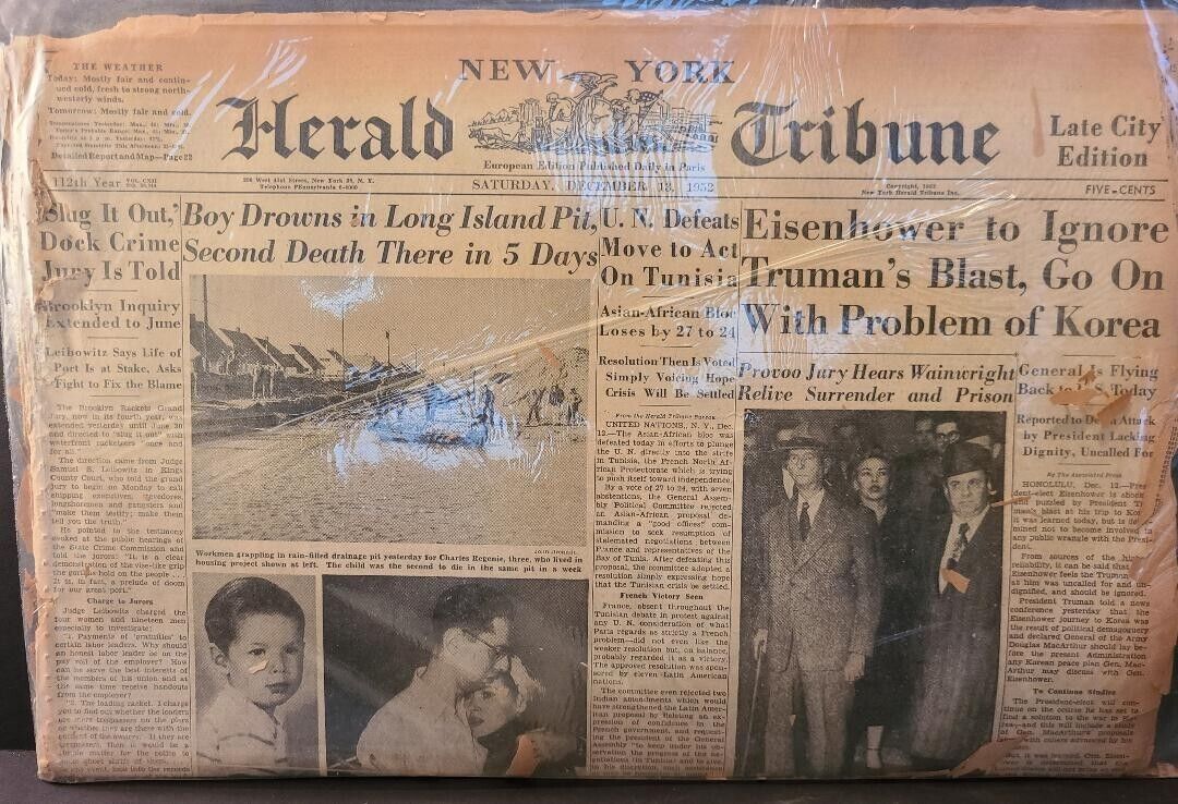 Original Historic Newspaper - NY Herald Tribune - Dec 13, 1952 BIRTH DATE gift