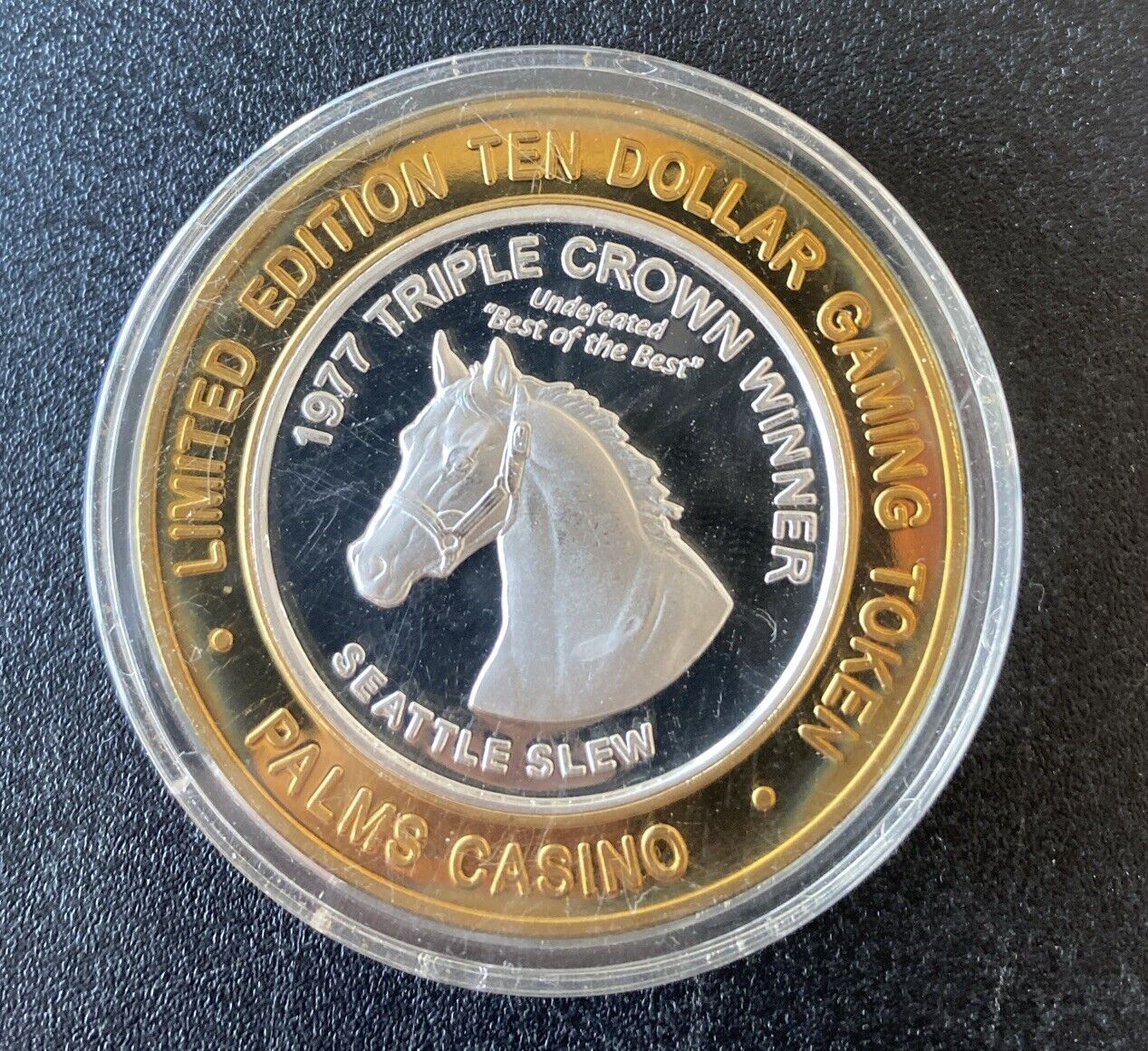 $10 Palms Casino 1977 Triple Crown Winner Seattle Slew .999 Silver Casino Token