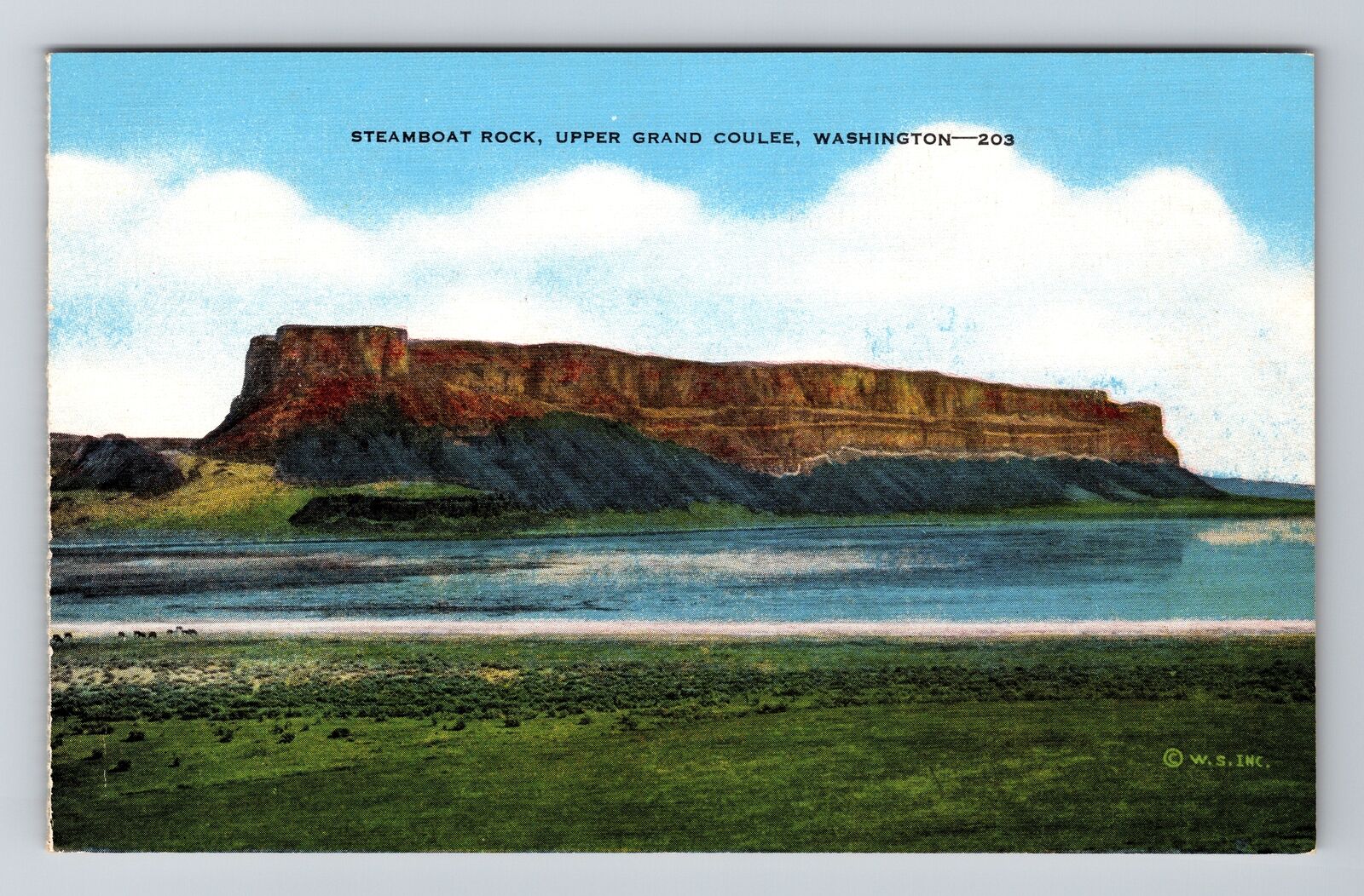 Upper Grand Coulee WA-Washington, Steamboat Rock, Vintage Postcard