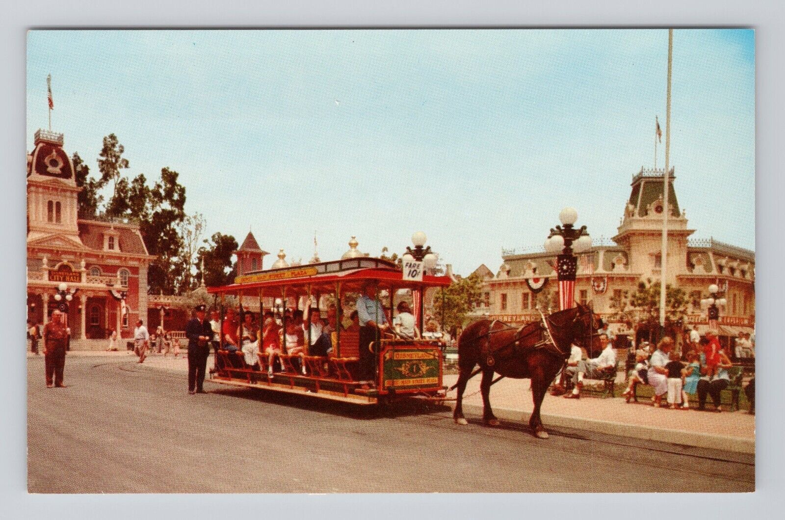 Postcard Disneyland The Main Street Trolley Horse Drawn Dobbin the Horse A-3