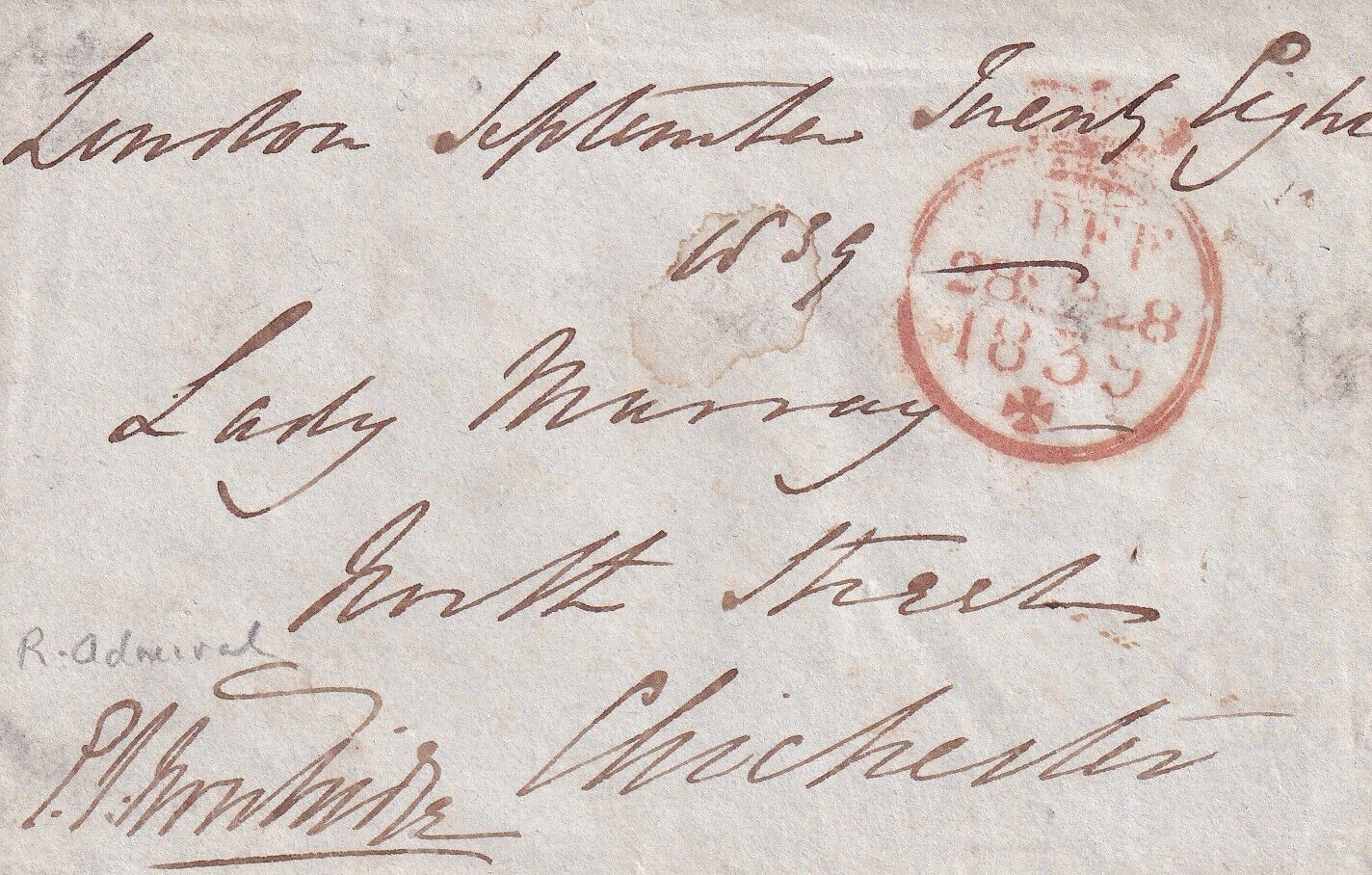 Free Front  dated 1839  Signed by Rear Admiral Sir E T Troubridge 1787 – 1852