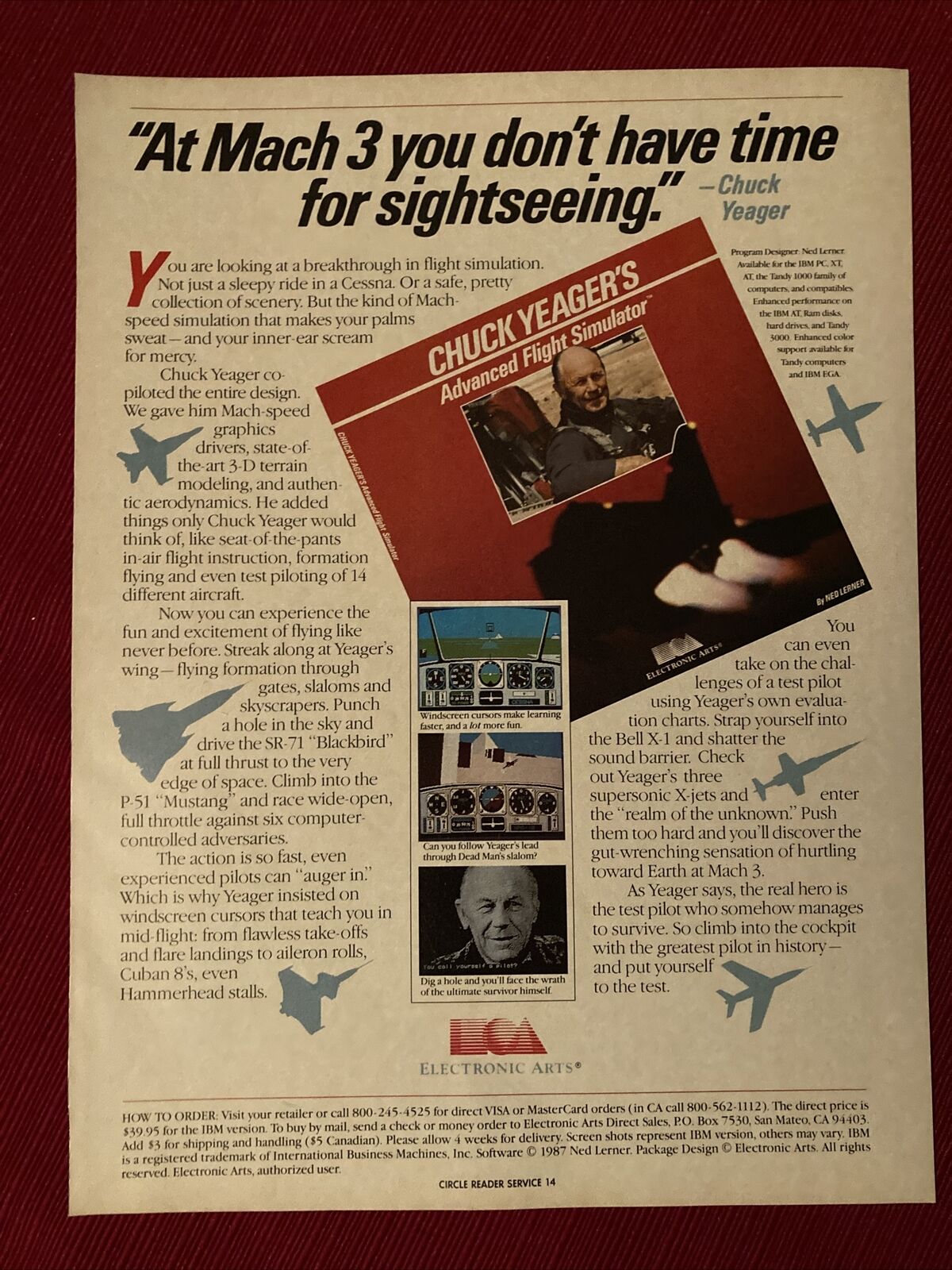 Chuck Yeager’s Advanced Flight Simulator Electronic Arts 1987 Print Ad