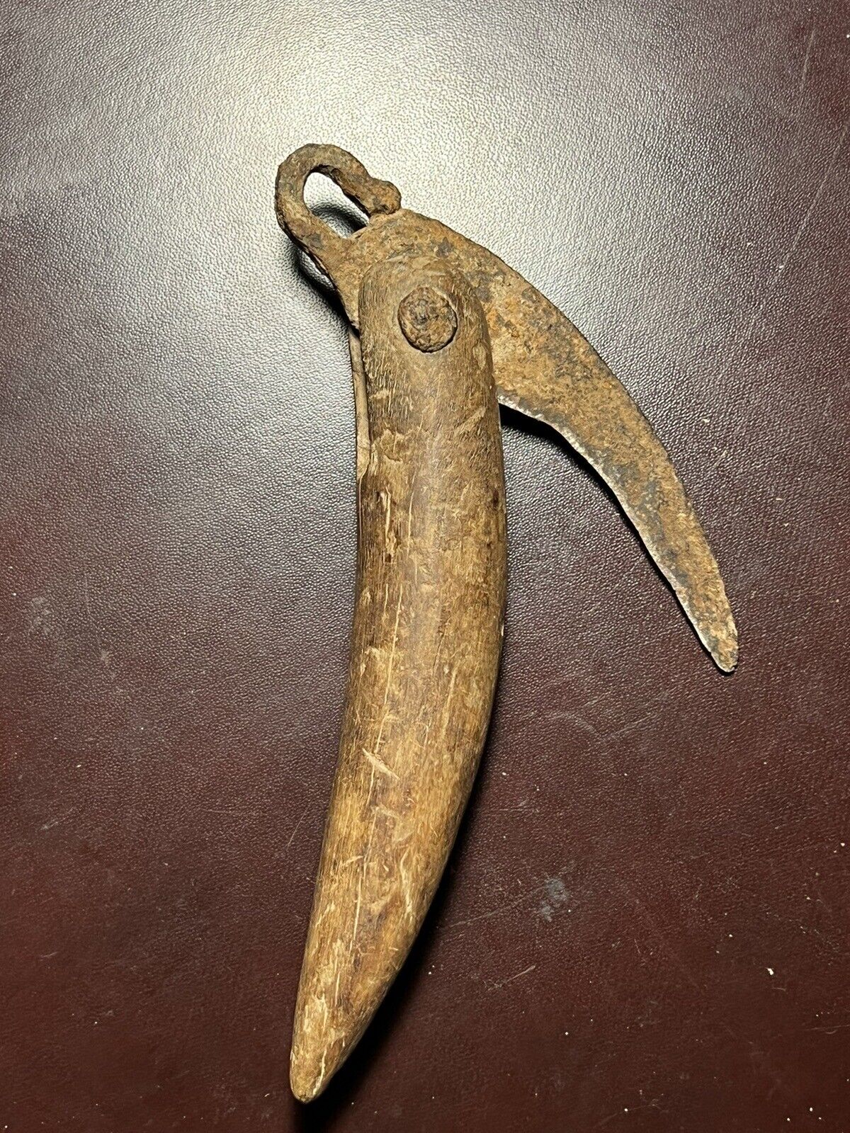Antique Folding Knife , Late 1700s,  Hawkbill, Wooden Handle, Used. *z