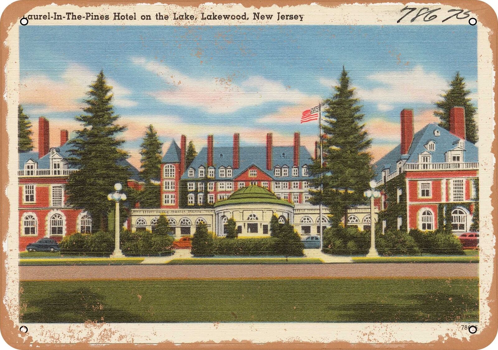 Metal Sign - New Jersey Postcard - Laurel-in-the-Pines Hotel on the Lake, Lakew