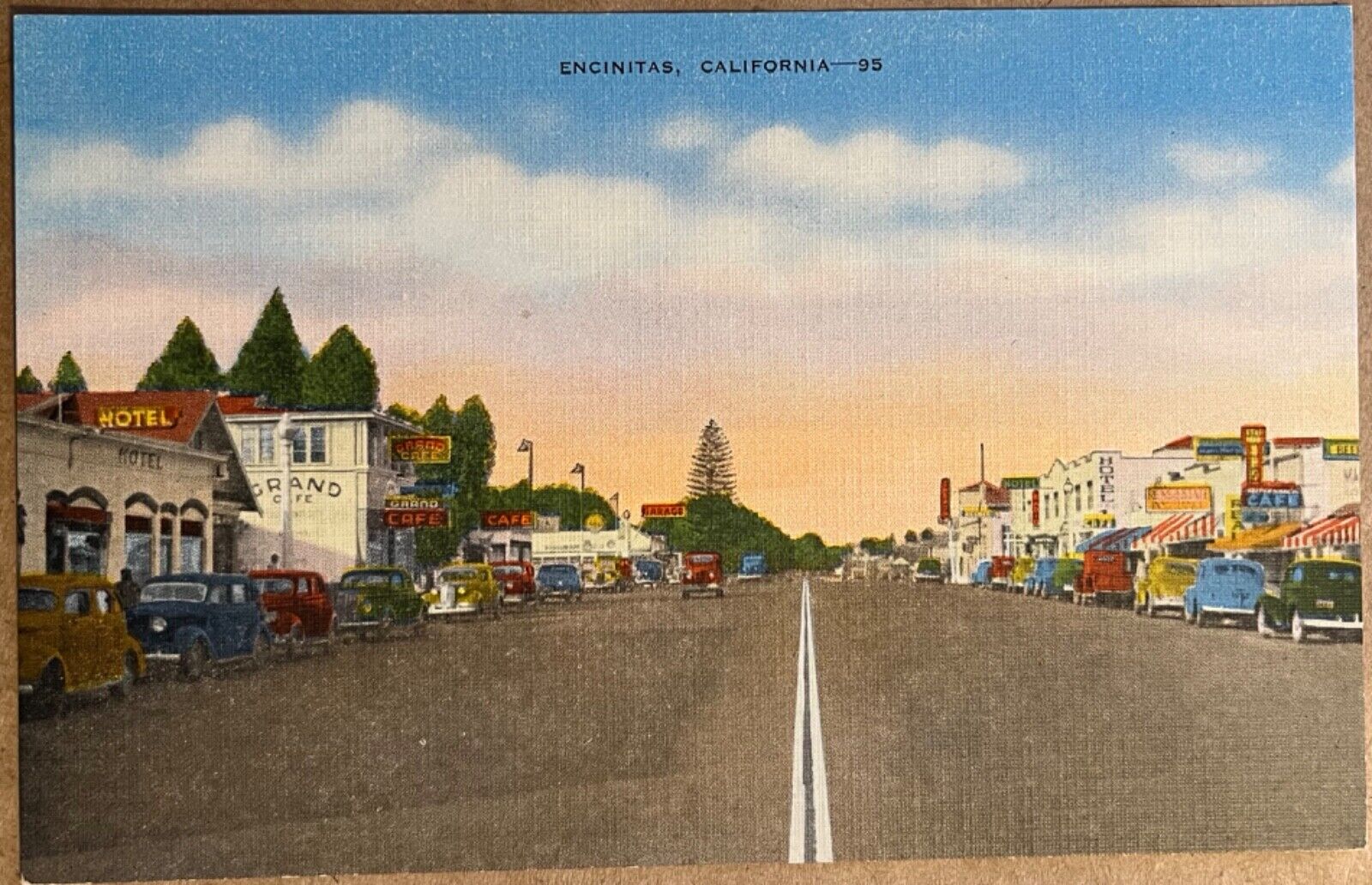 Encinitas California Main Street Postcard c1930