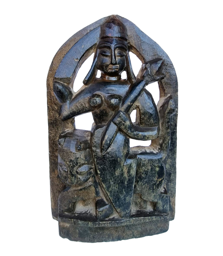 1900\'s Old Vintage Antique Black Stone Fine Hand Carved Goddess Figure/ Statue