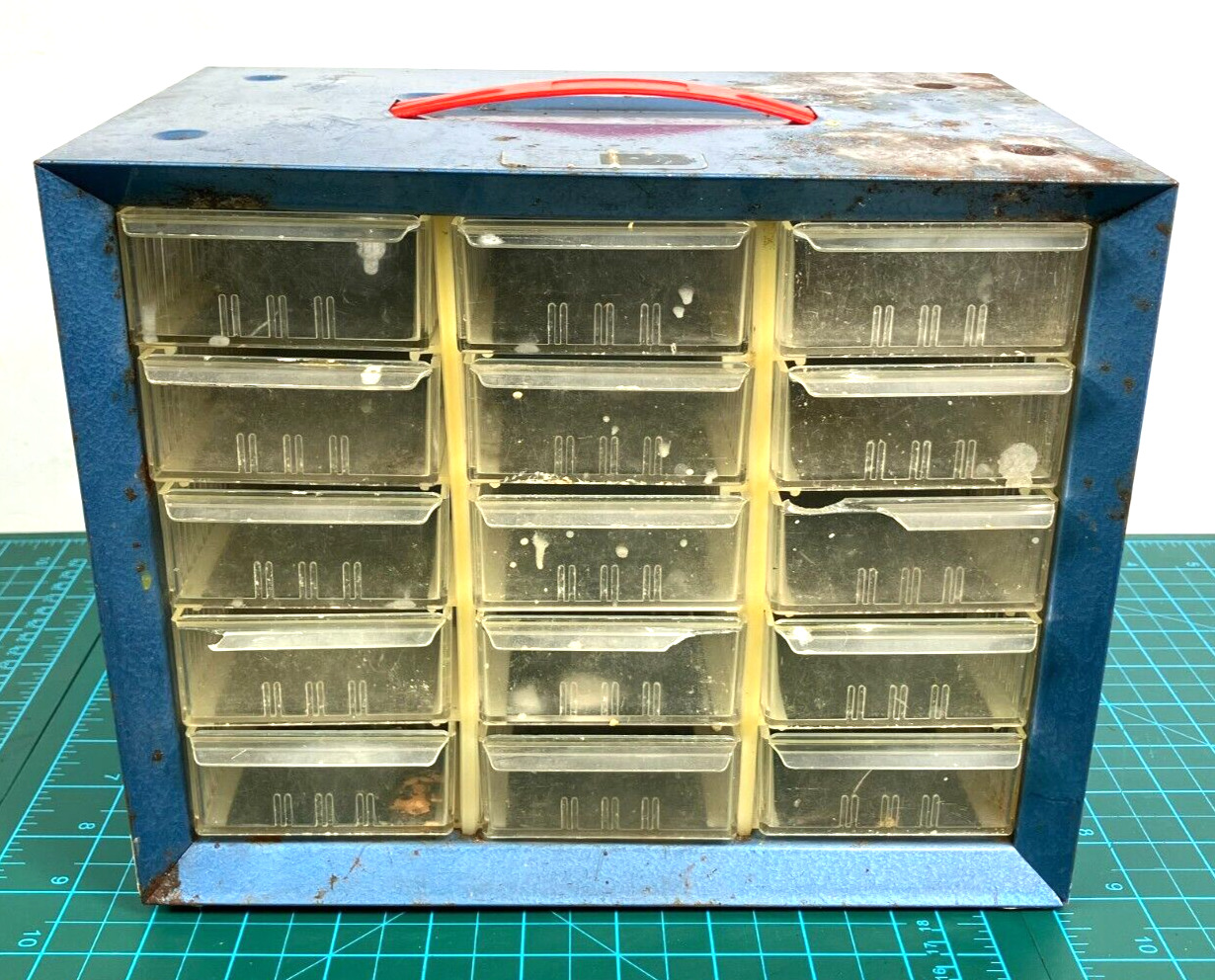 Vintage 15 Drawer Bin Hardware Tool Organizer Garage Storage metal Cabinet