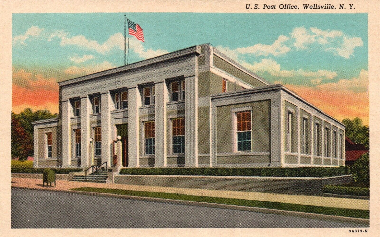 Postcard NY Wellsville New York US Post Office White Border Vintage PC G5122