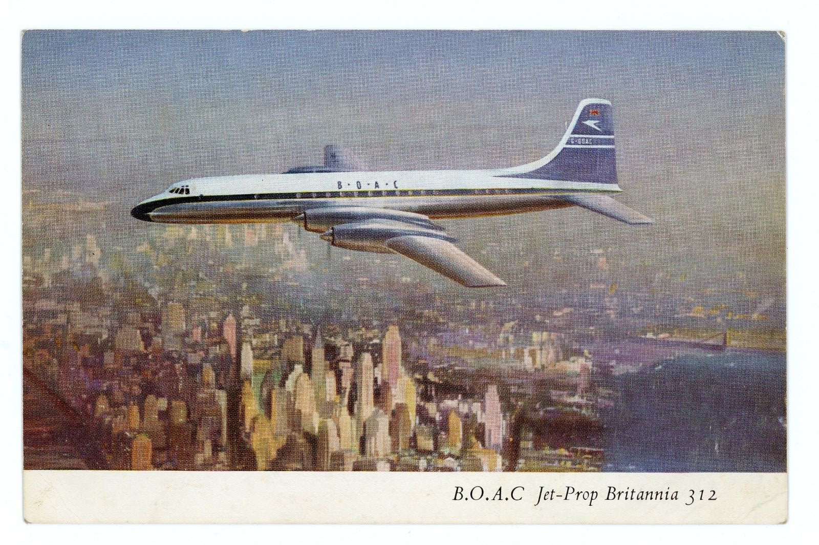 B.O.A.C. Jet-Prop Britannia Airplane Airline Vintage Postcard