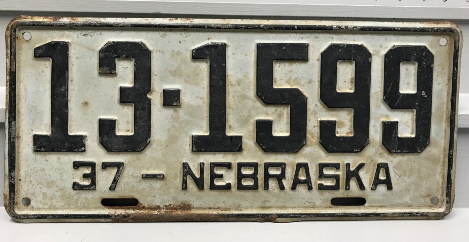 1937 Nebraska License Plate 13-1599