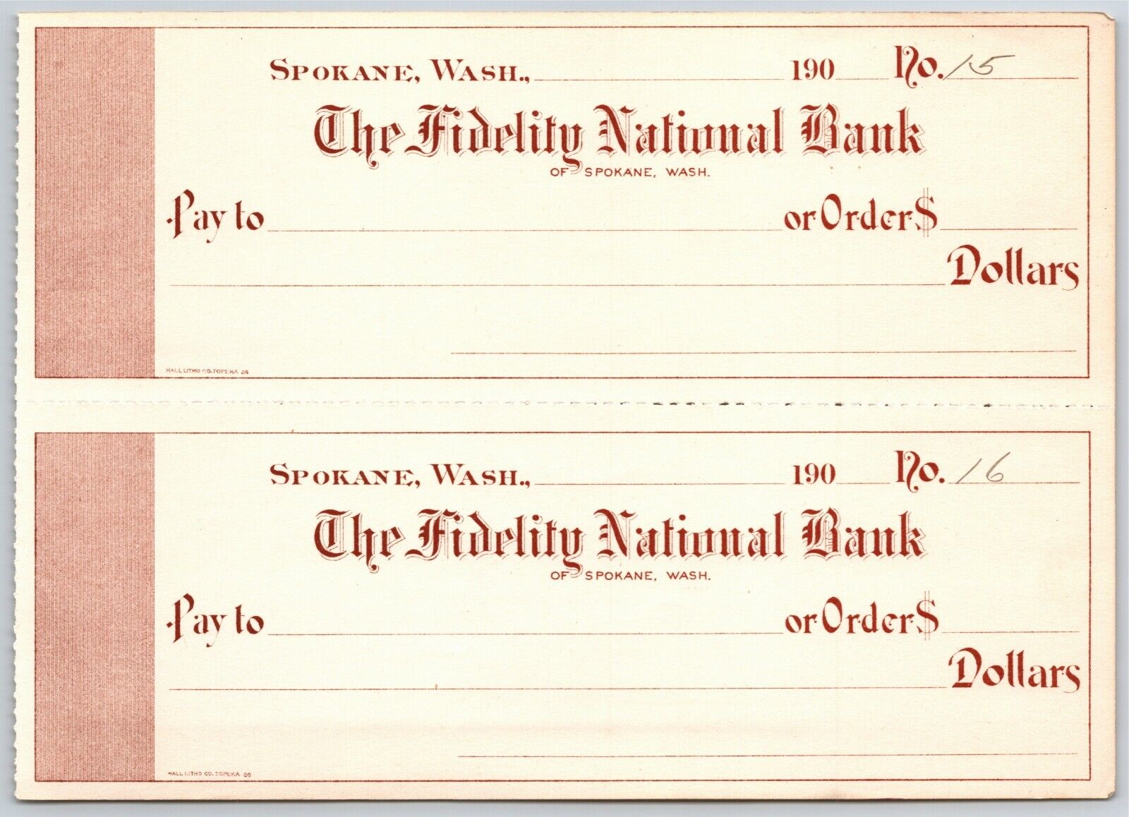 Spokane, WA The Fidelity National Bank Check Sheet 1900 - 1909