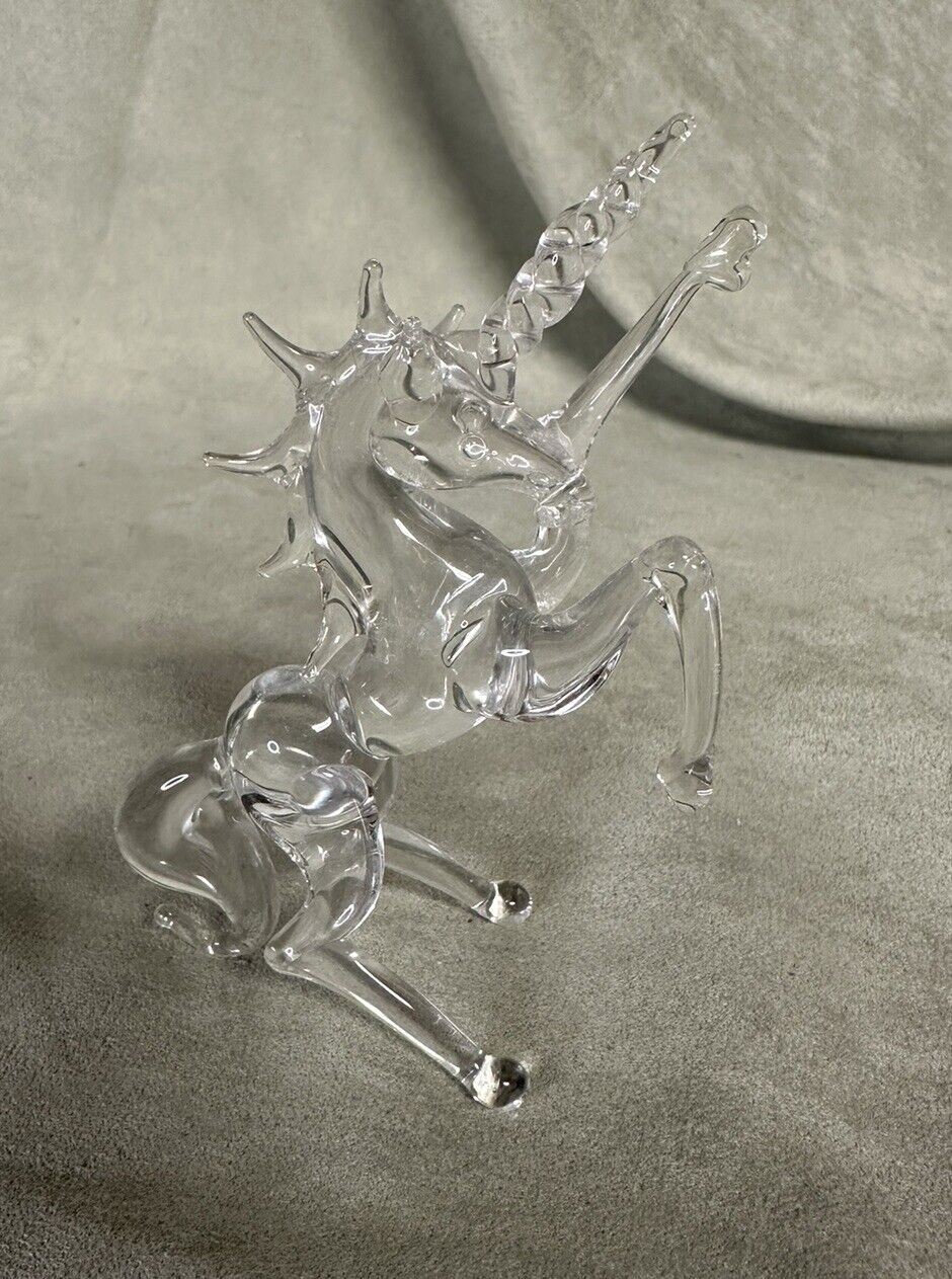 Majestic Hand Blown Glass Unicorn Standing On Two Legs