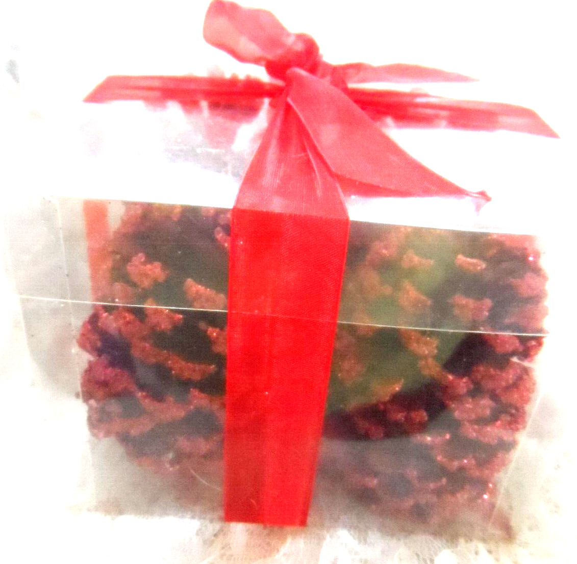 Christmas Glittered Pinecones  - 4 LARGE RED GLITTERED BOWL FILLERS w/VINYL BOX