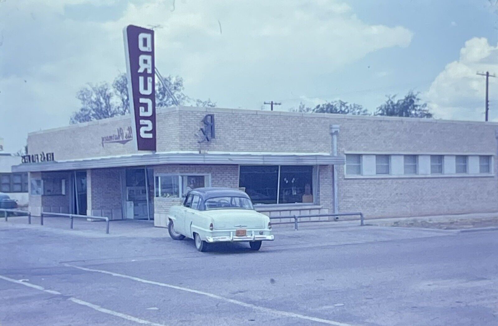 c1950s Plymouth Cranbrook~Pharmacy Drug Store~Large Sign~OOAK 35mm VTG Slide