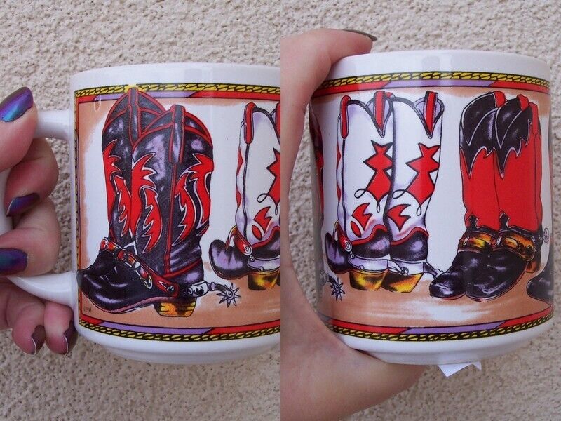 Cowboy Boots spurs Colorado coffee mug cup GIFT southwest western red white 1993