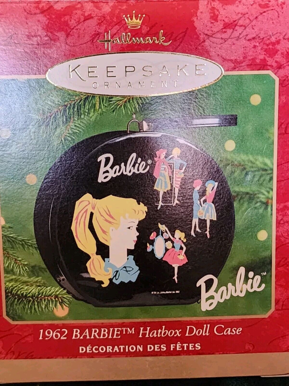 Hallmark Keepsake Christmas Tree Ornament 1962 BARBIE Hatbox Doll Case Vinyl