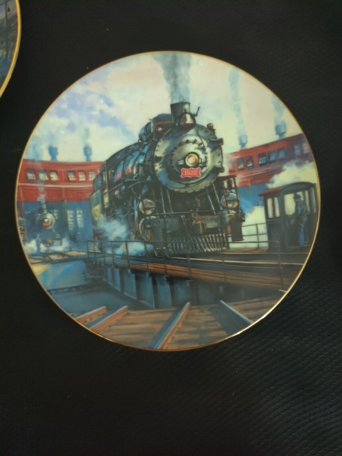 Portrait In Steam Train Plate Ted Xaras #1877A 1990 Vintage