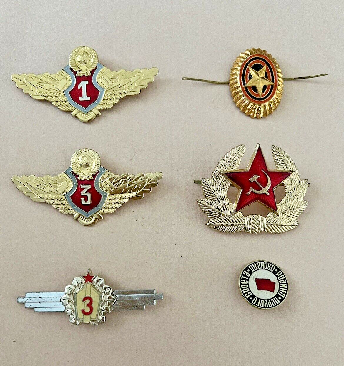 Vintage USSR Soviet Russian Military Police Hat Pin Uniform Badges (Set of 6)