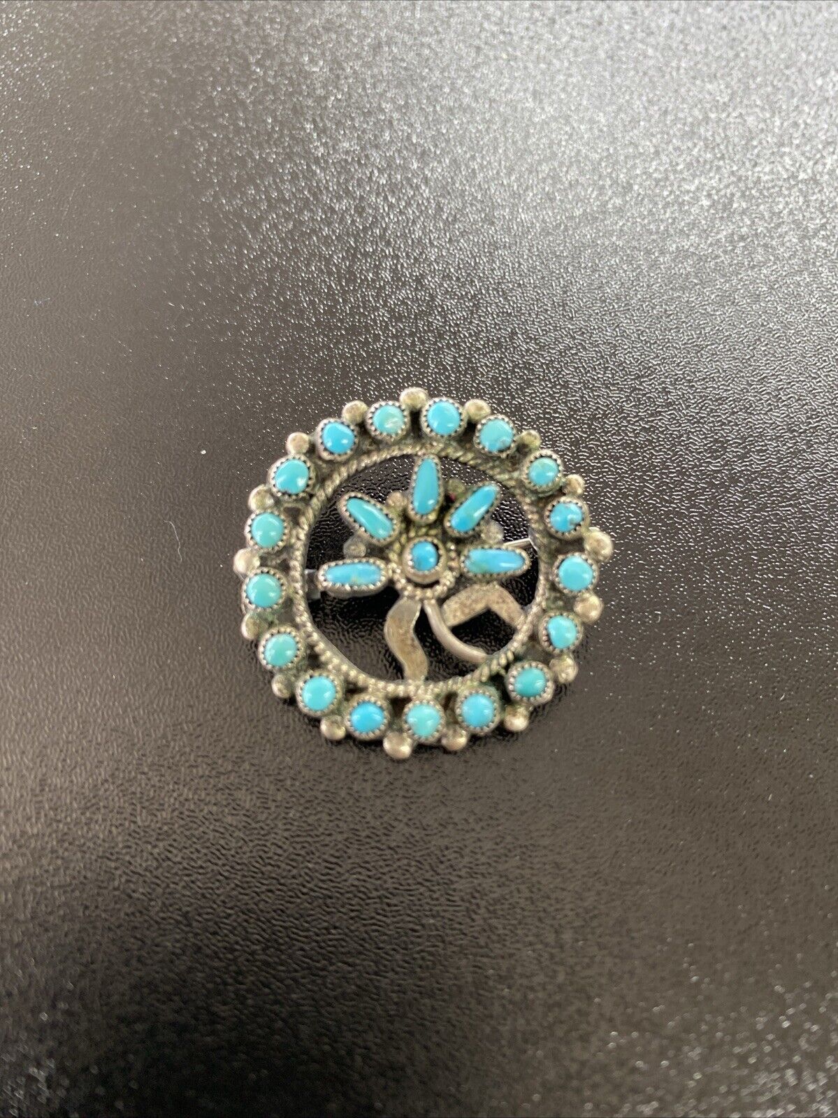 VINTAGE STERLING SILVER ZUNI  TURQUOISE Pin