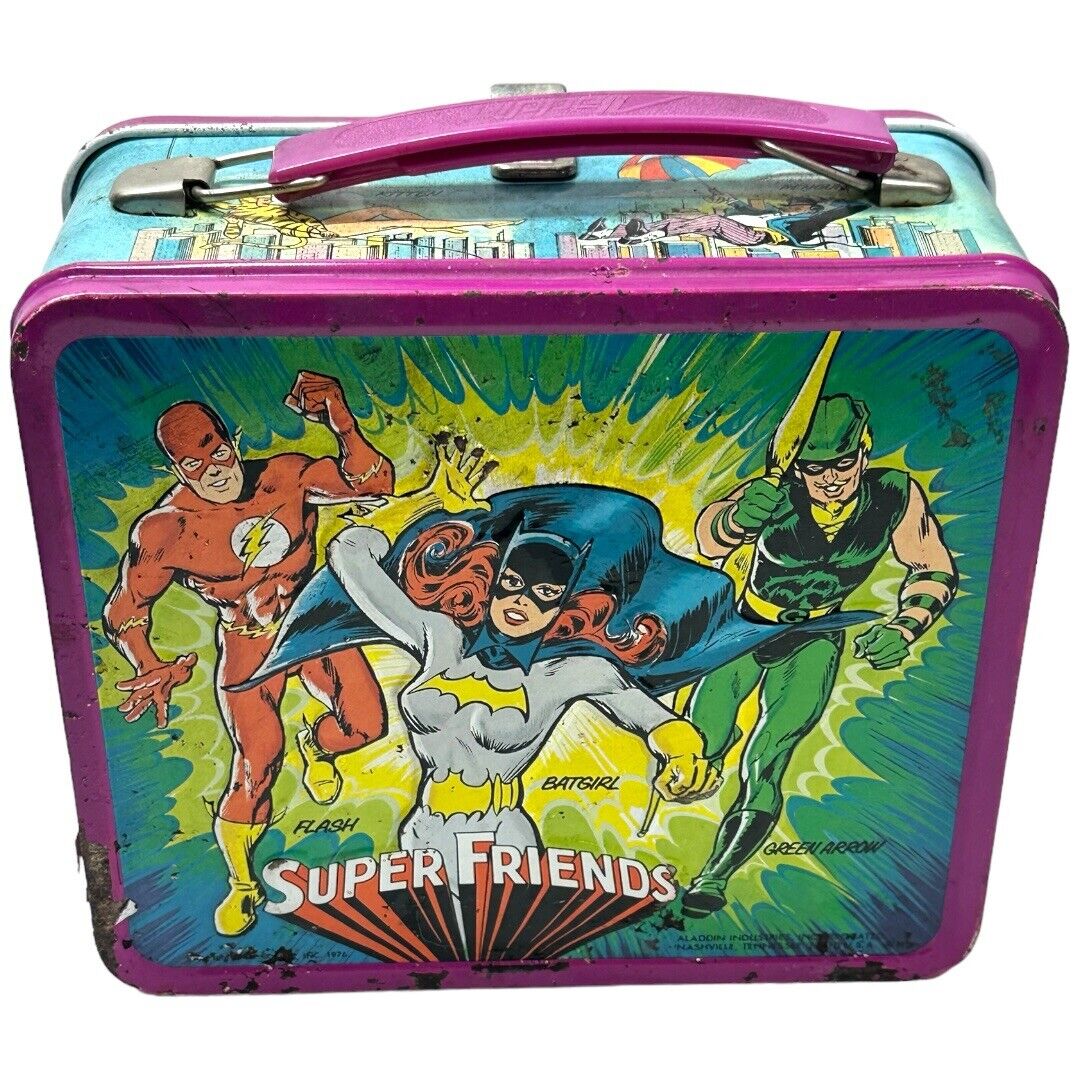 Super Friends Lunchbox 1976 Vintage Metal Aladdin Superheroes No Thermos