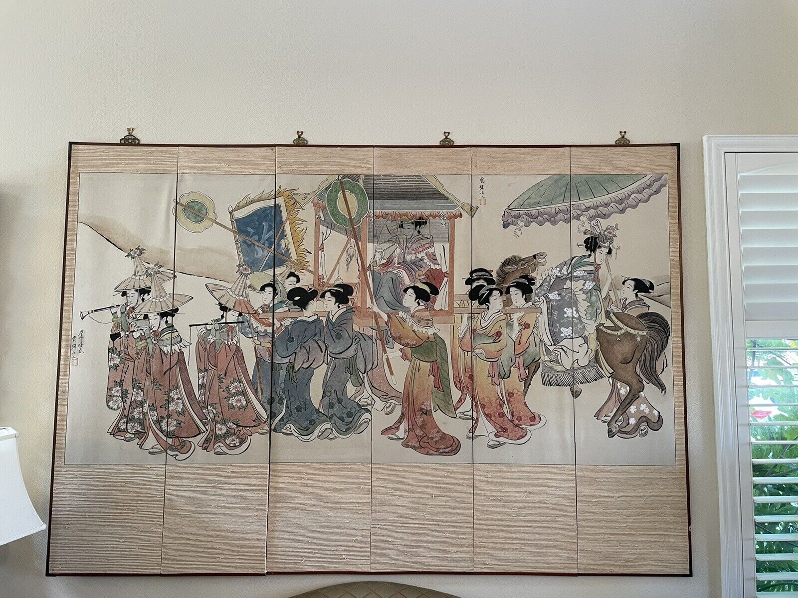 Large & ￼ Magnificent Japanese Six-panel Folding HANGING ￼SCREENS  Geisha  101”