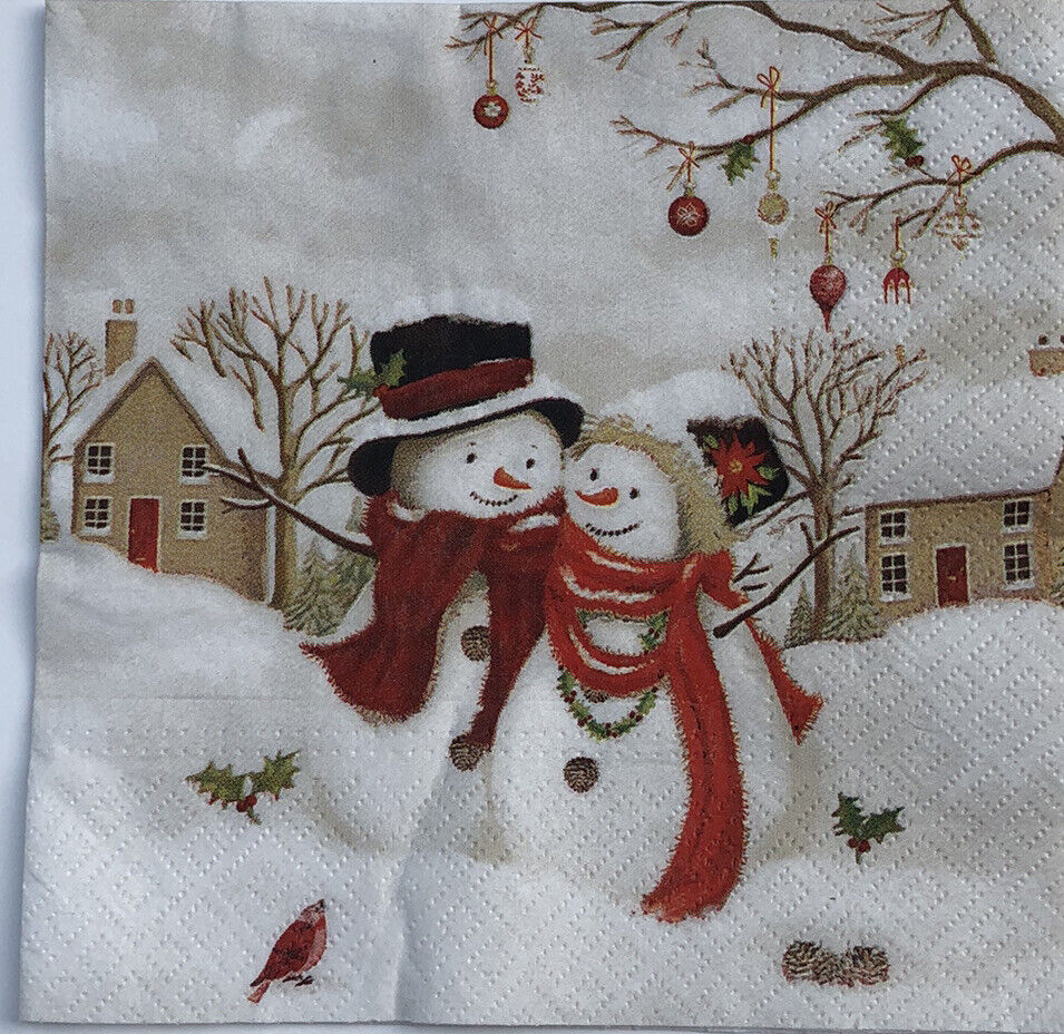 two Individual Christmas Snowman Luncheon decoupage Paper napkins Holiday Winter