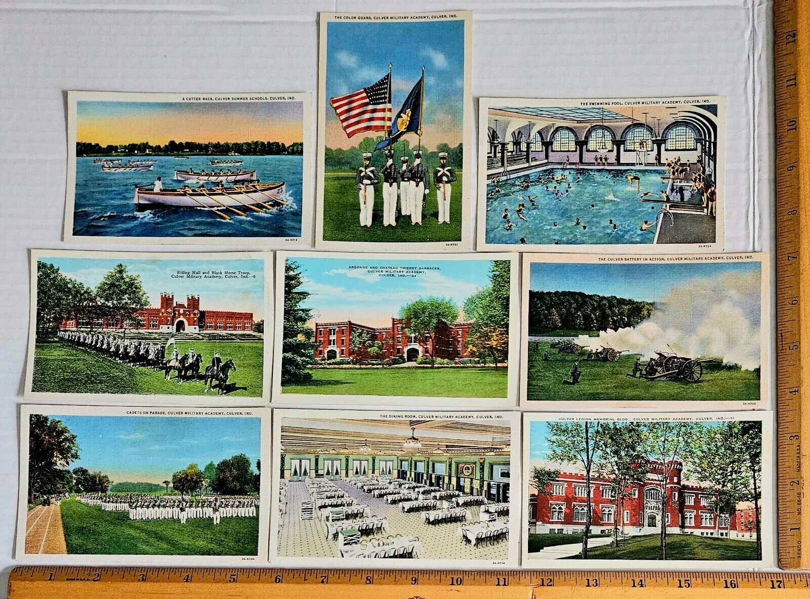(9) Vintage Culver Military Academy Postcards/In Indiana/Races/Horse Riding+MORE