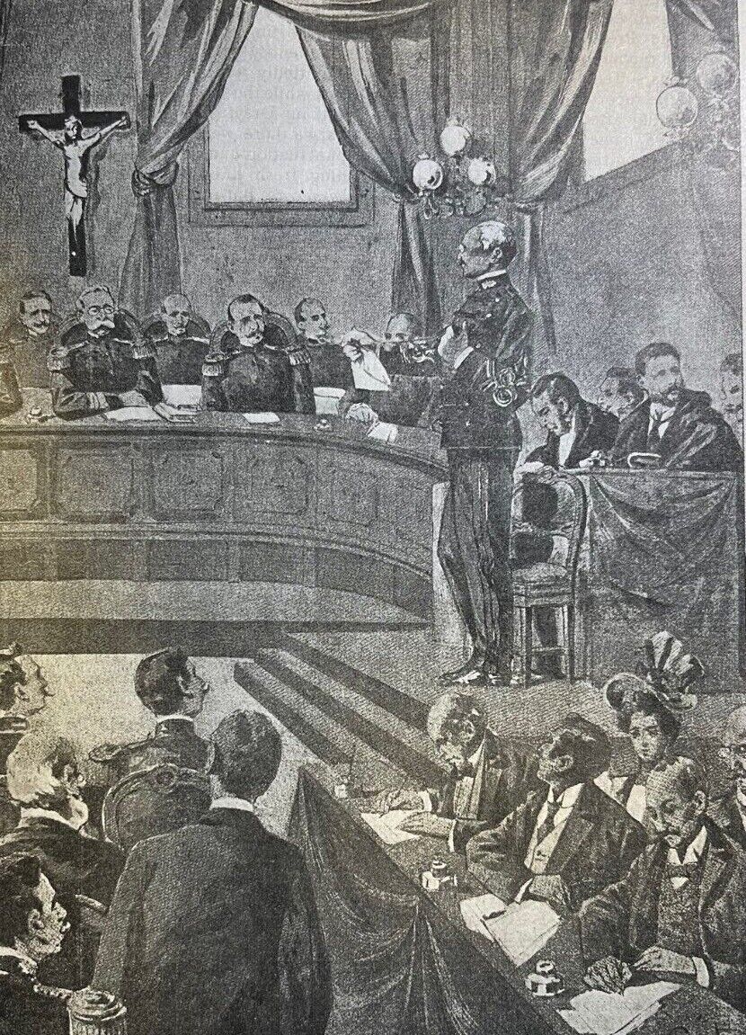1899 Vintage Magazine Illustration Alfred Dreyfus Trial in France
