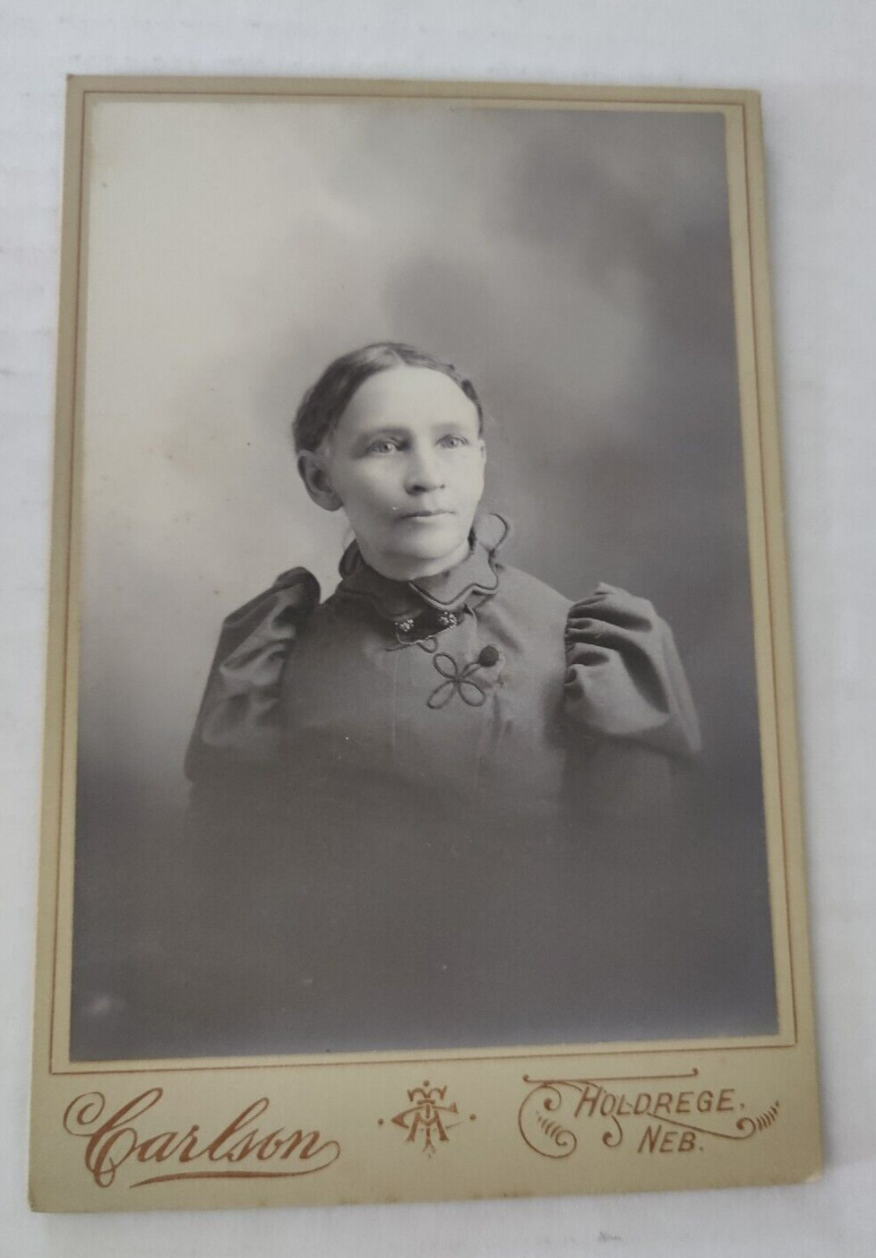 Vintage Cabinet Card Woman in Black Dress by Carlson in Holdrege, Nebraska