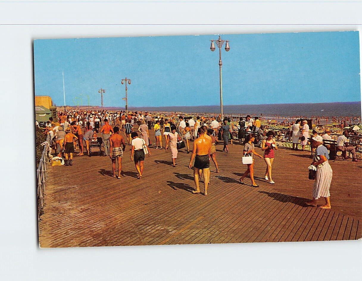 Postcard Happy Throngs on the Boardwalk Rockaway Beach New York USA