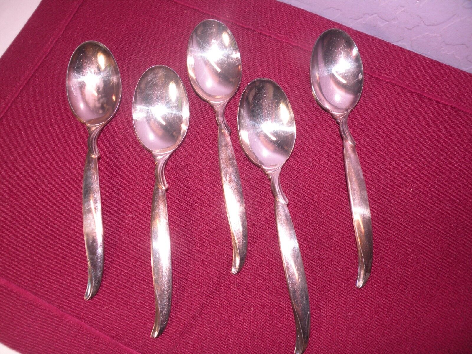 Set Of 5 1847 Rogers Bros Flair Silver Plate Oval Soup Spoons Flatware 6 3/4 GH1