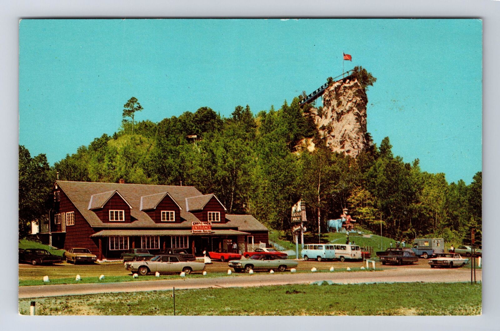 St Ignace MI-Michigan, Castle Rock, Ancient Lookout Vintage c1968 Postcard