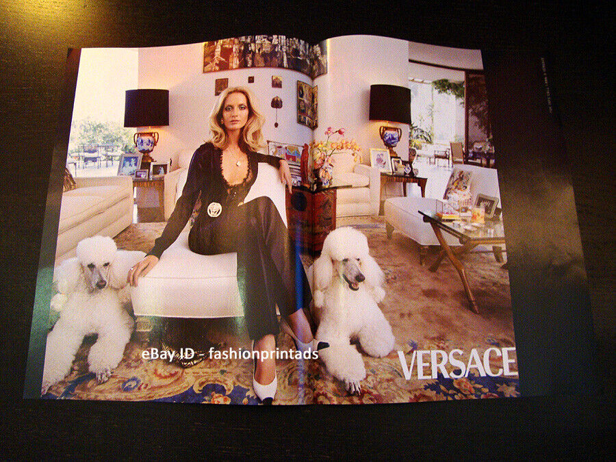 VERSACE 2-Page Magazine PRINT AD Fall 2000 GEORGINA GRENVILLE poodles