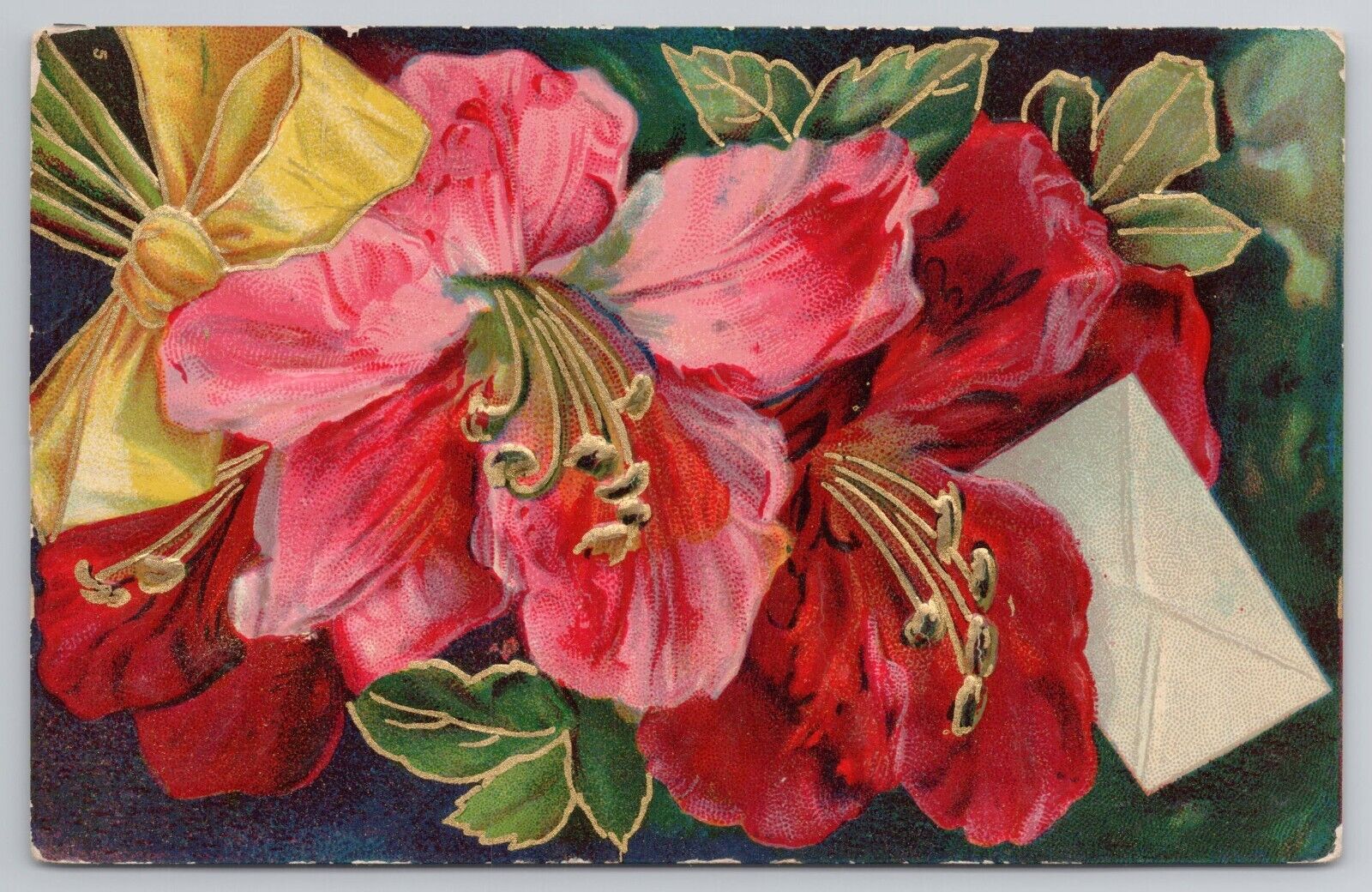 Greetings Postcard Embossed  Flowers