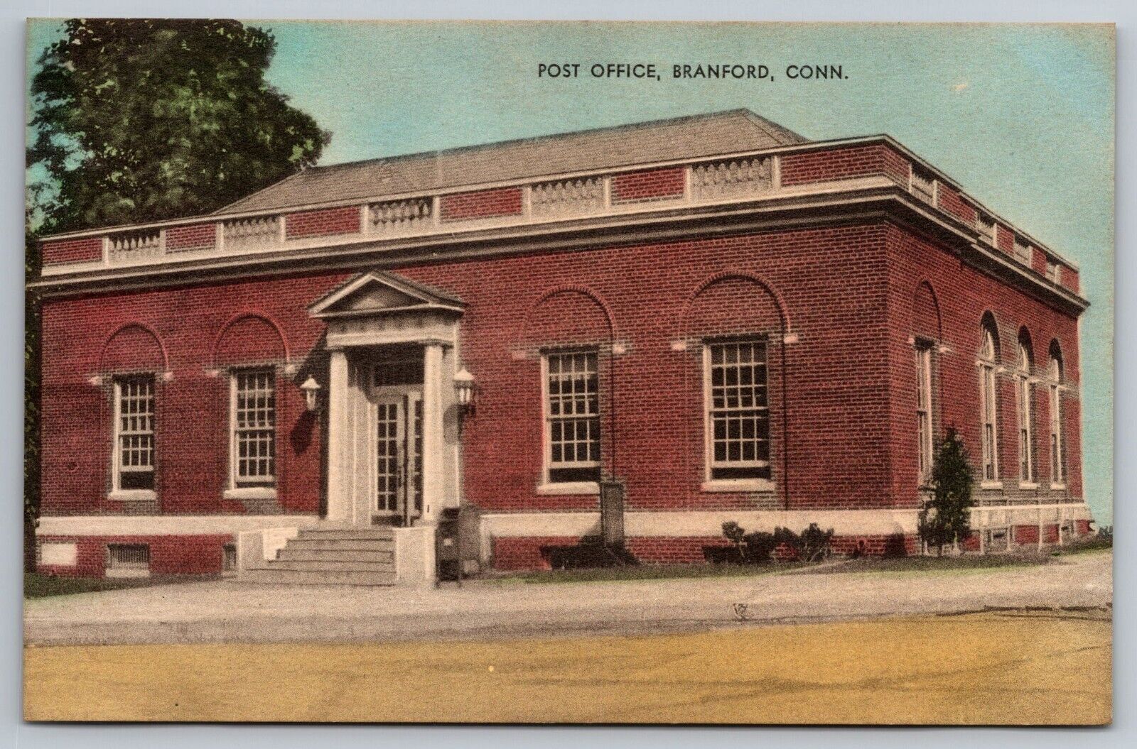 Post Office. Brandford, Connecticut Hand Colored Postcard
