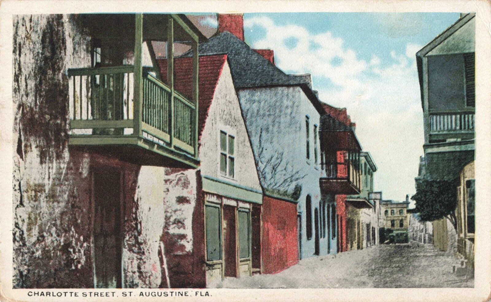 St Augustine Florida, Charlotte Street View, Coquina Balconies, Vintage Postcard