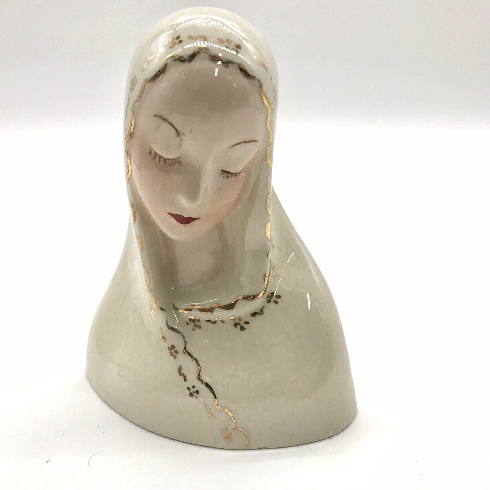 Vintage Boehm? Delicate Porcelain Madonna Bust White Gold Trim Hand Painted