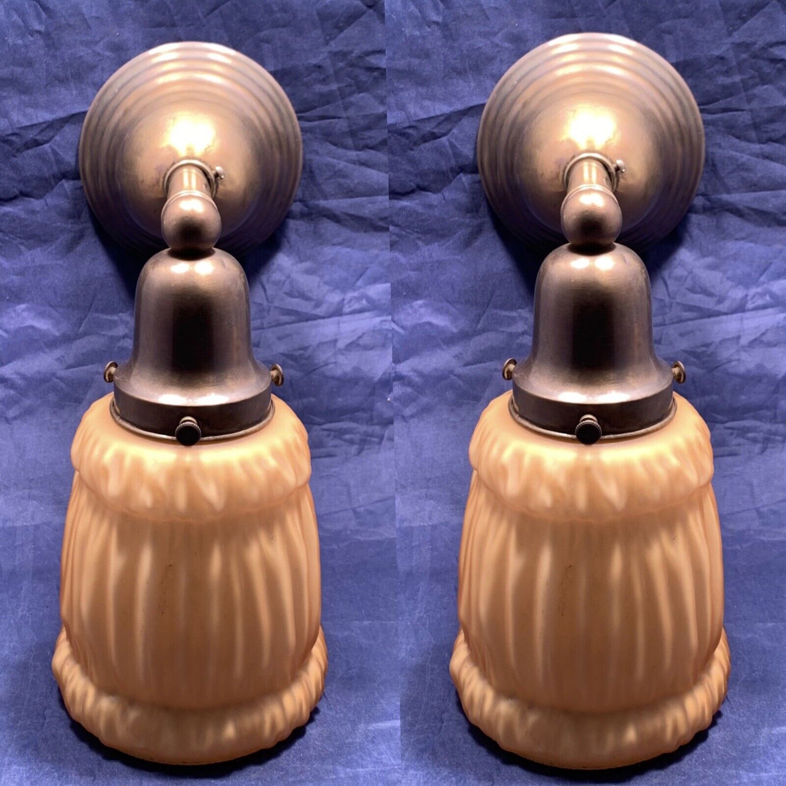 Pair Brass Sconces With Nice Amber Color Shades 9M