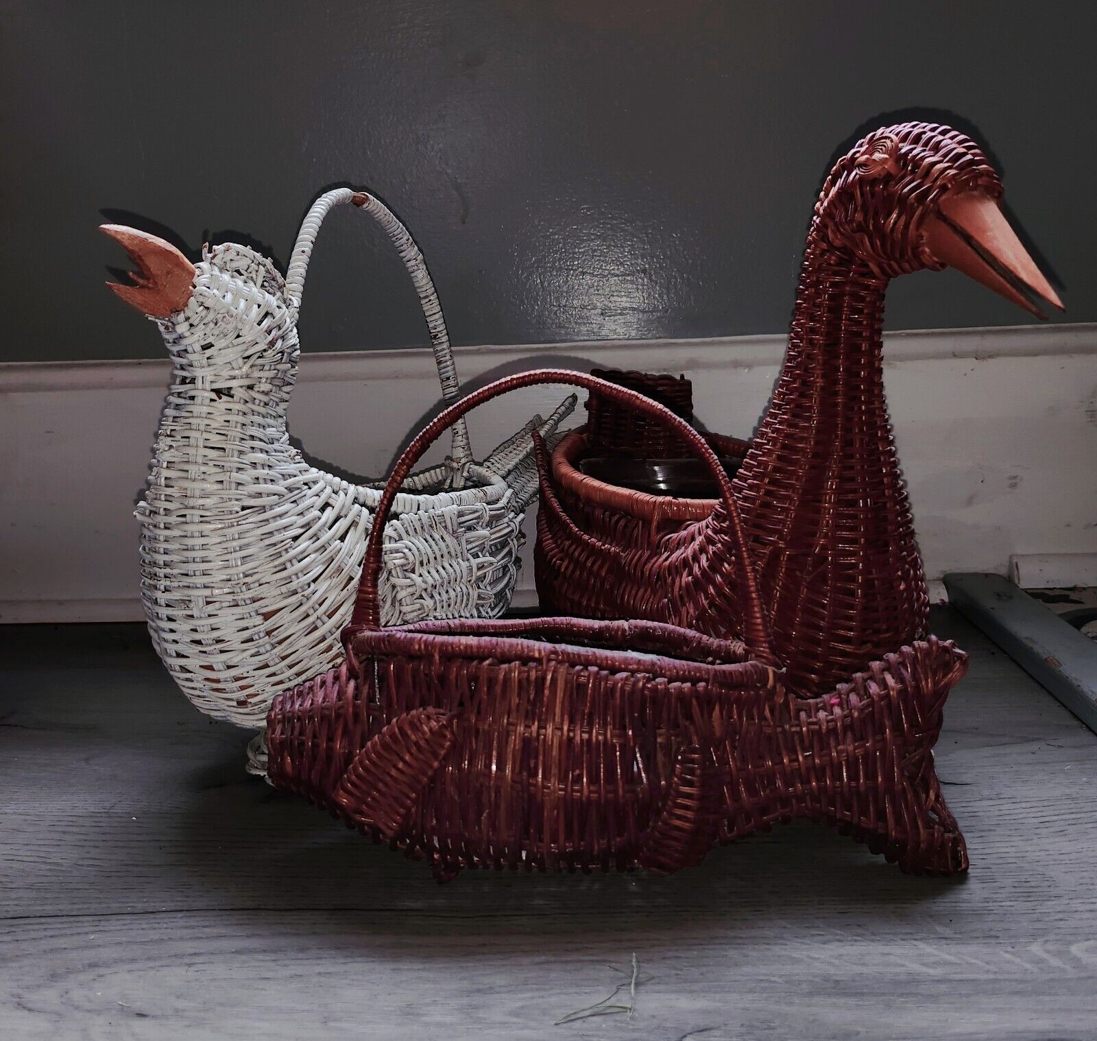 Vintage Wicker Baskets Duck Wicker Basket Chicken Wicker Basket Fish Wicker 