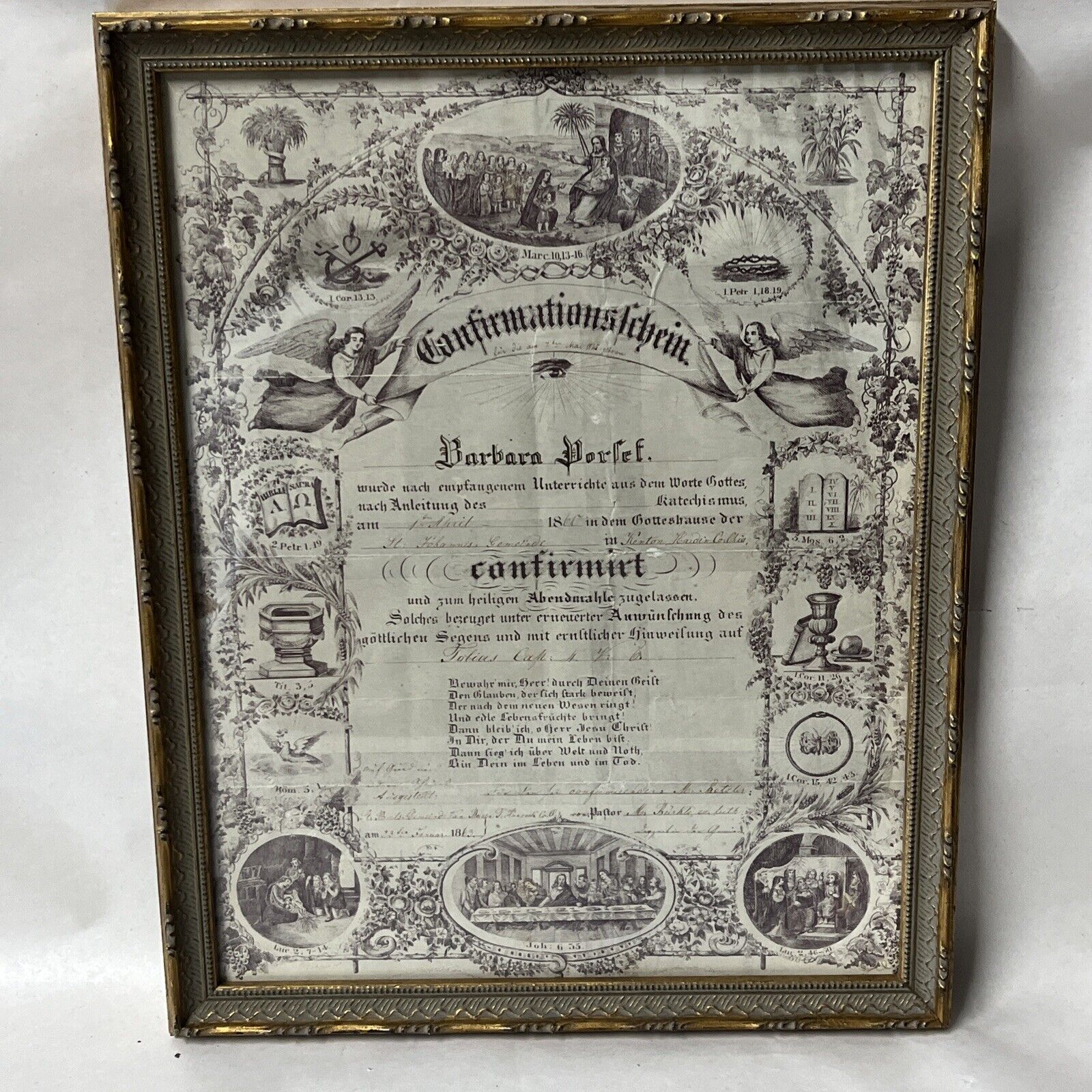 Antique Handwritten German Catholic Confirmation Certificate 1863 Framed